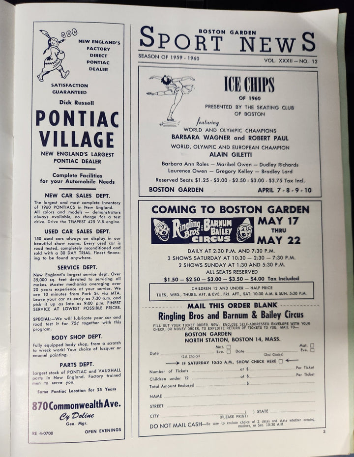 1960 NBA Finals Boston Celtics Vs. St. Louis Hawks Program Game 2 March 29, 1960