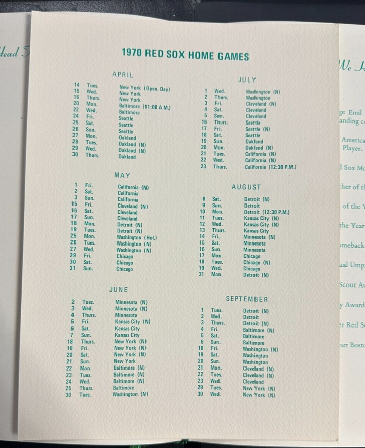 Jan 29, 1970 31st Annual Baseball Writers Association America Dinner Program