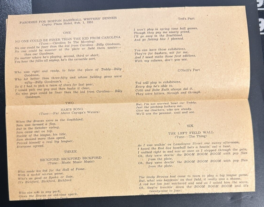 Feb 1, 1951 Twelfth Annual Baseball Writers Association America Dinner Program