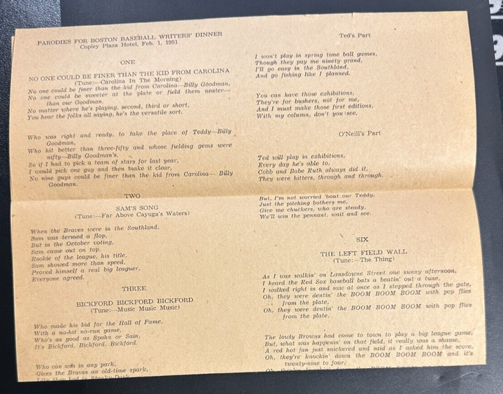 Feb 1, 1951 Twelfth Annual Baseball Writers Association America Dinner Program