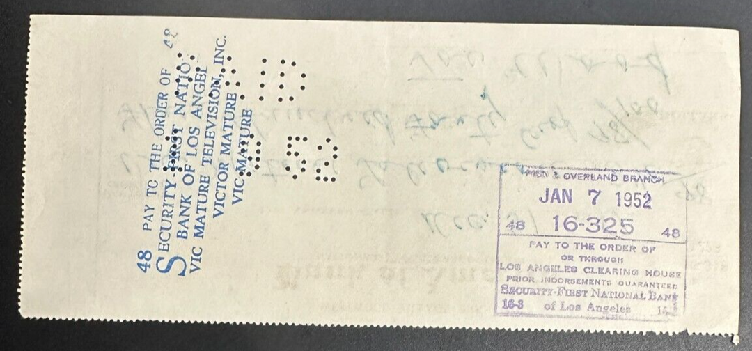 1951 Smoky Joe Wood Autographed Personal Check Boston Red Sox