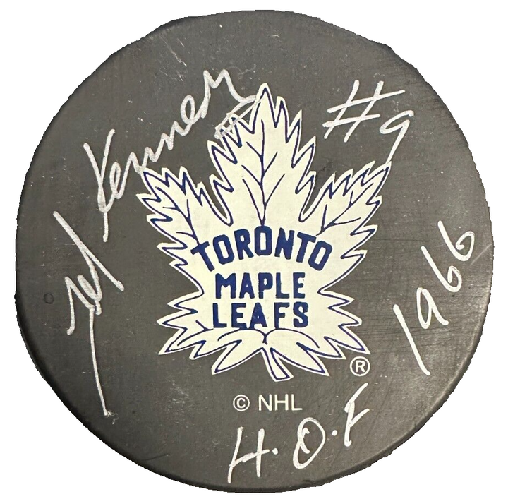 Ted Kennedy Autographed Toronto Maple Leafs Puck W/ HOF 1966 Insc