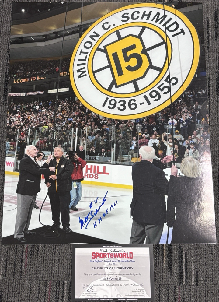 Milt Schmidt Autographed Boston Bruins 16x20 Photo W/ HOF 1961 Insc