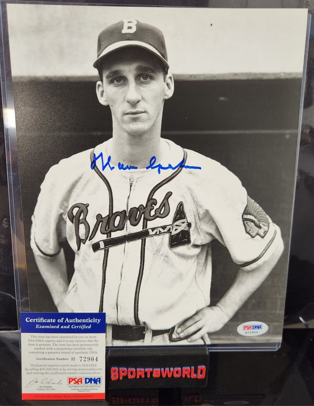 Warren Spahn Signed 8x10 Photograph HOF 363 Wins World Champs PSA DNA Certified 