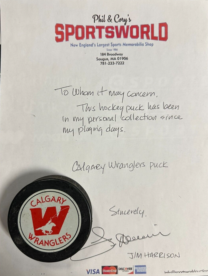 1980's Calgary Wranglers Game Used Puck WHL Jim Harrison Personal Collection