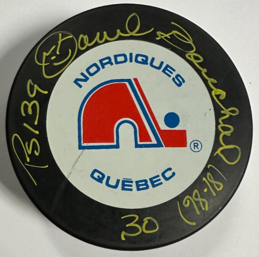 Dan Bouchard Autographed Quebec Nordiques Hockey Puck NHL