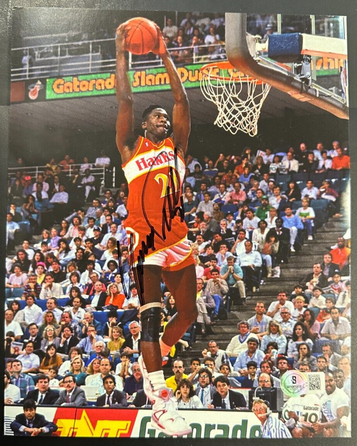 Dominique Wilkins Autographed Slam Dunk 8x10 Photo Atlanta Hawks BAS