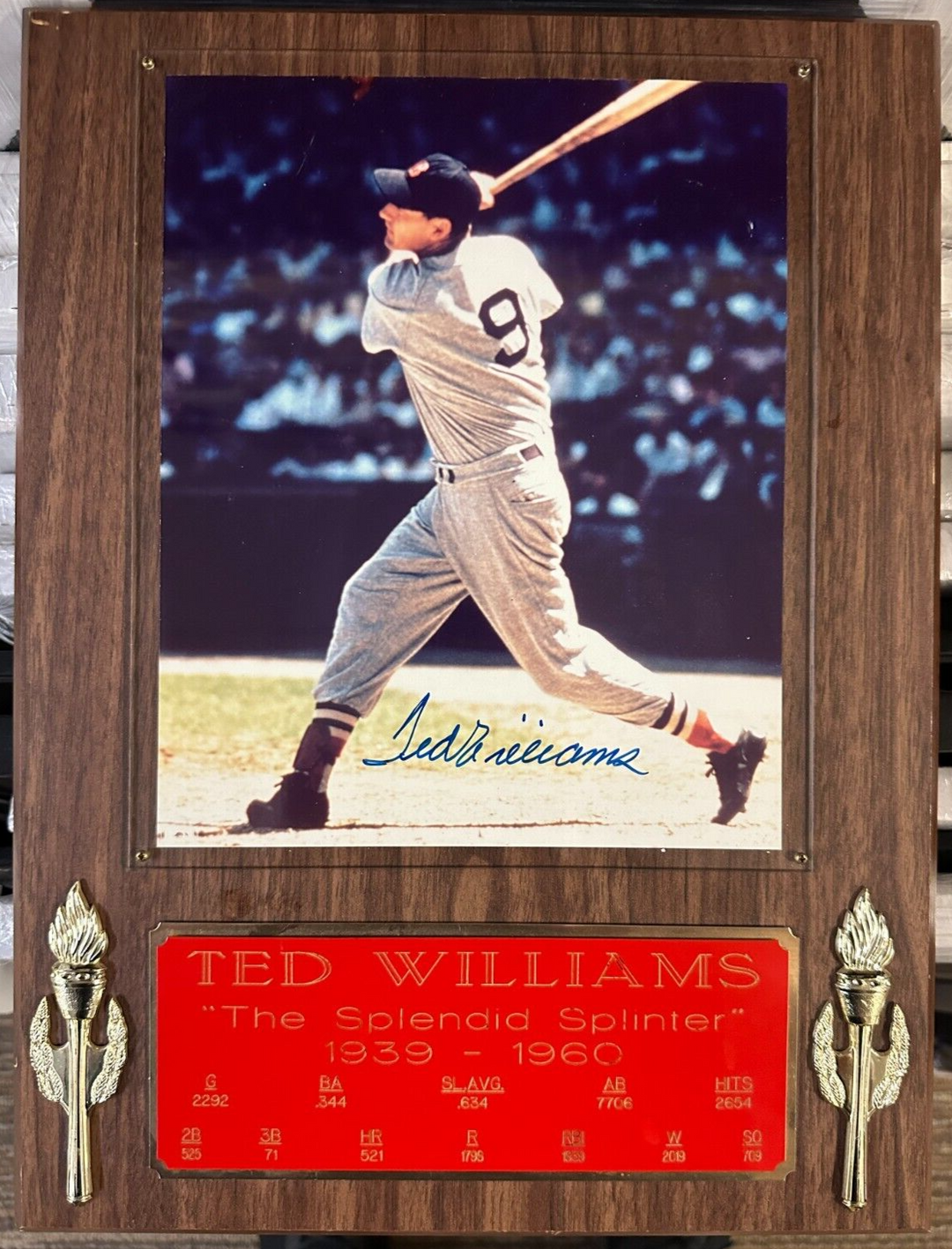 Ted Williams Autographed 8x10 Photo Plaque Nameplate BAS Red Sox