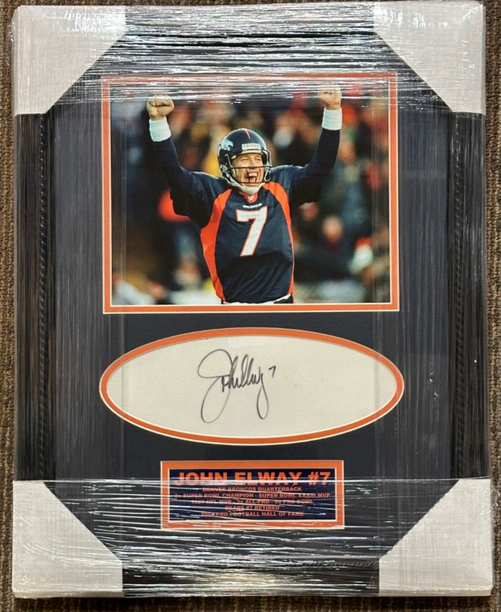 John Elway Autographed Signature & 8x10 Framed Photo Broncos HOF BAS