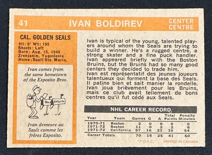 Ivan Boldirev Autographed 1972-73 O-PEE-CHEE Rookie Card RC #41 Golden Seals