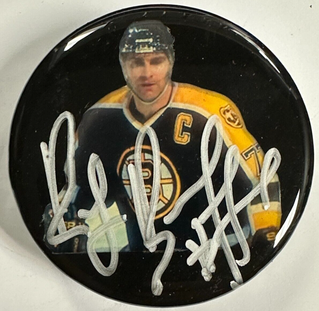 Ray Bourque Autographed Boston Bruins Photo Puck BAS NHL