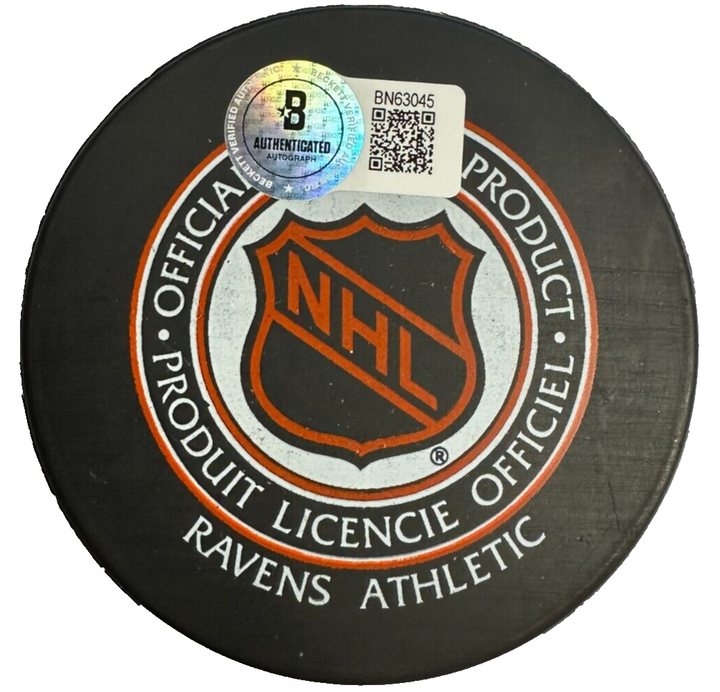 Ed Giacomin Autographed New York Rangers Hockey Puck W/ HOF 87 BAS