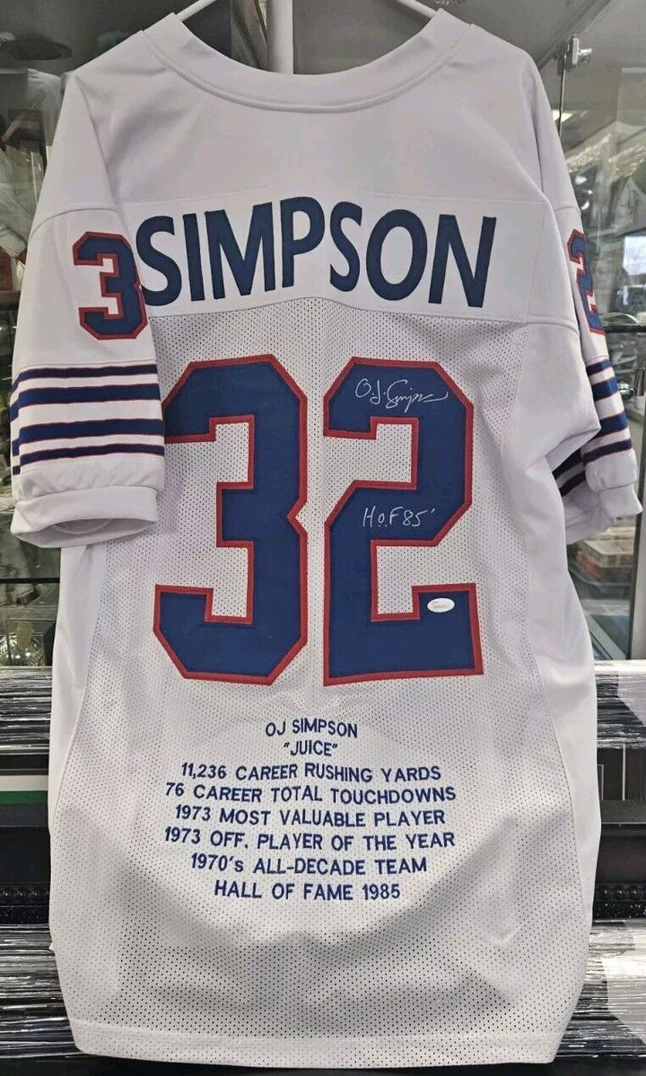 OJ Simpson Signed HOF Inscribed Buffalo Bills Stat Jersey JSA Holo