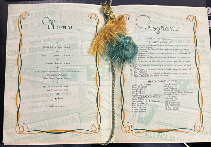 Feb 1, 1951 Twelfth Annual Baseball Writers Association America Dinner Program