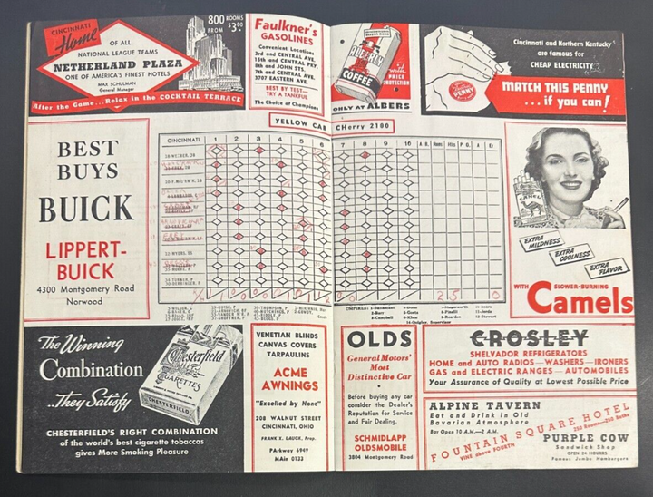 Sept 10, 1940 Cincinnati Reds & Chicago Cubs Program Scored 2-1 Reds