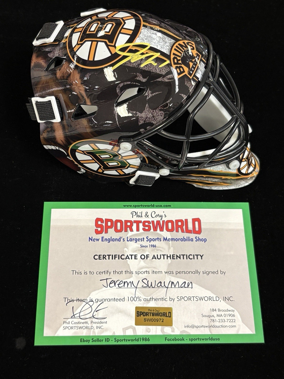 Jeremy Swayman Signed Mini Helmet Sportsworld COA