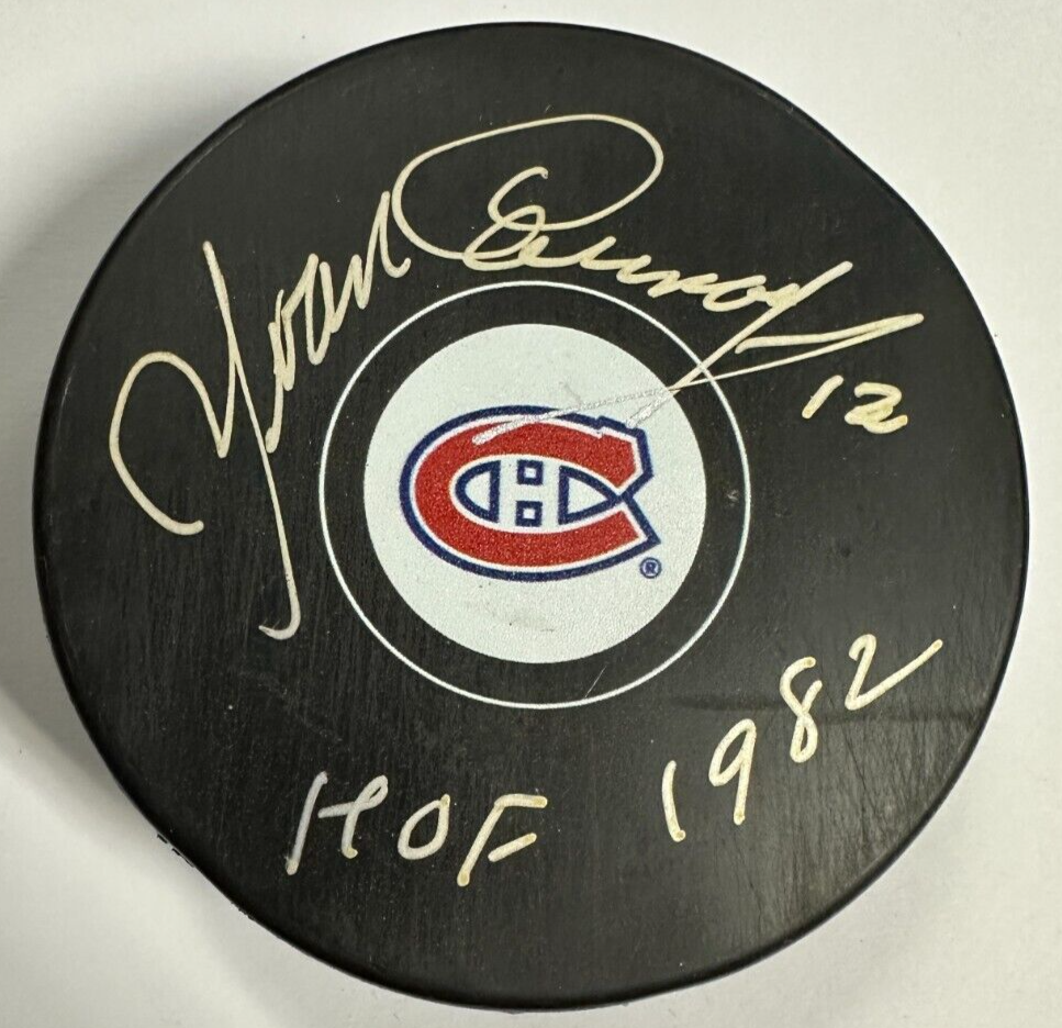 Yvan Cournoyer Autographed Montreal Canadiens Hockey Puck W/ HOF 1982