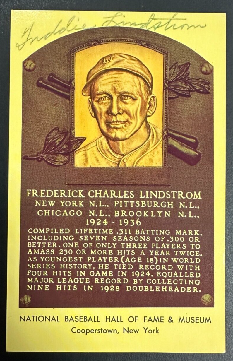 Freddie Lindstrom Autographed MLB Hall Of Fame Postcard Giants BAS