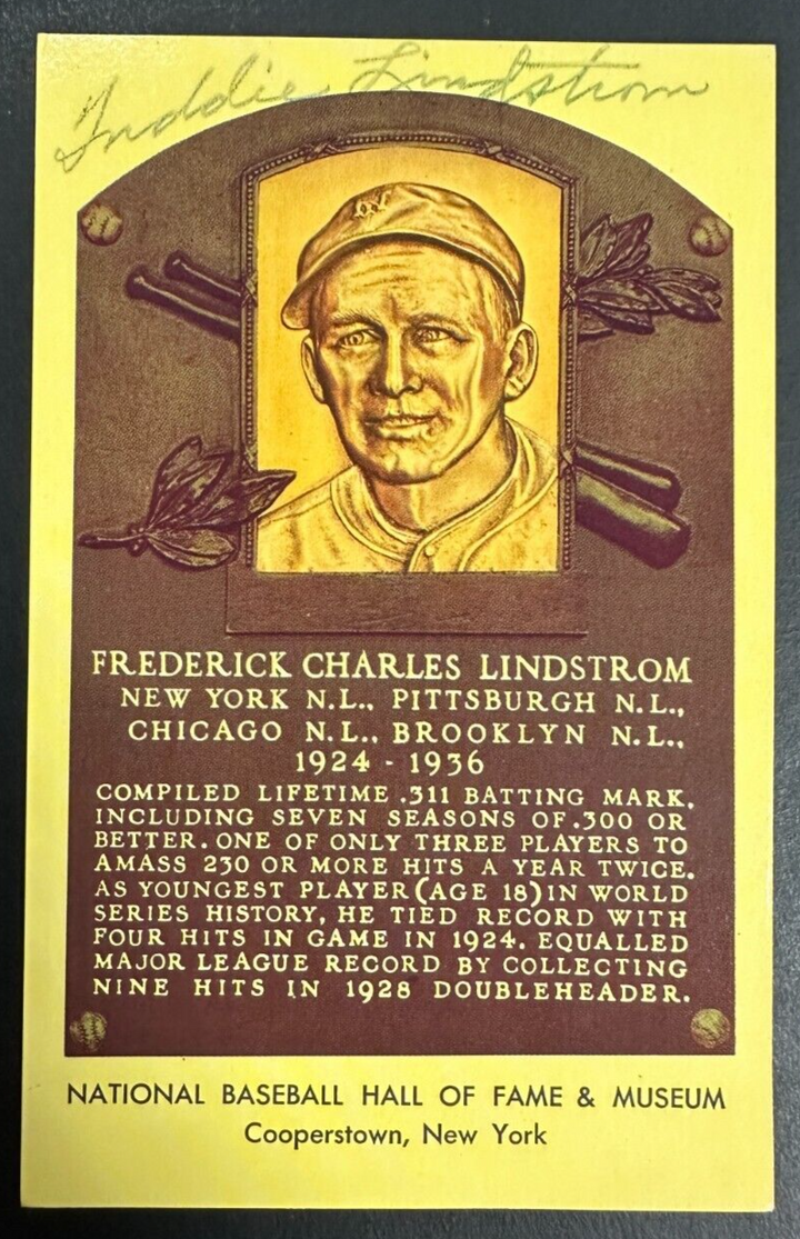 Freddie Lindstrom Autographed MLB Hall Of Fame Postcard Giants BAS