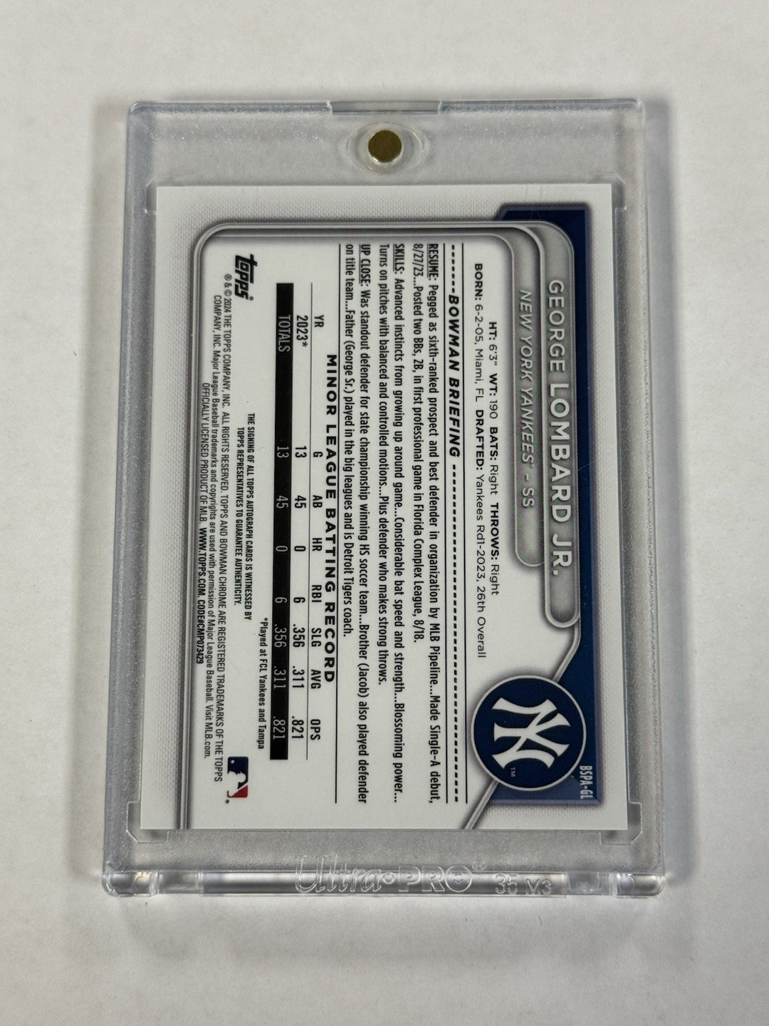 2024 Bowman Sapphire George Lombard Jr Black Auto /10 
