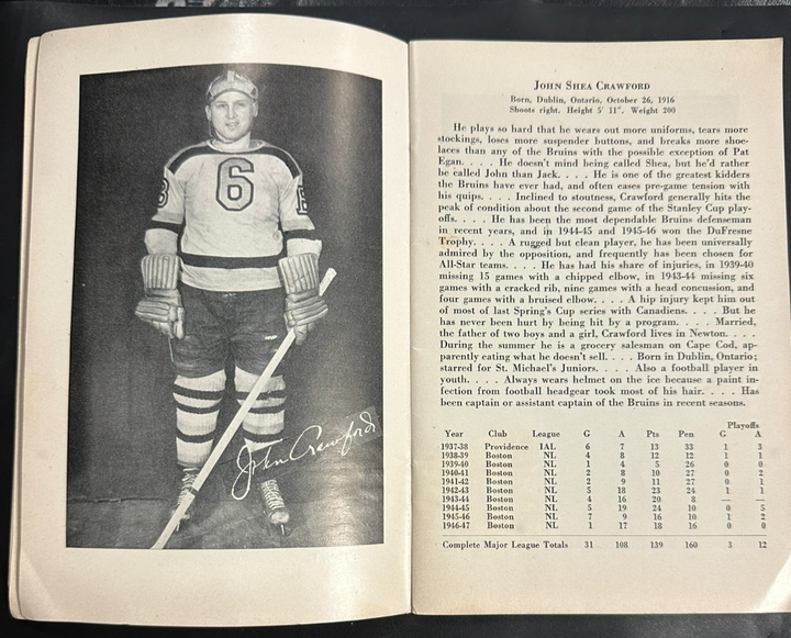 Vintage 1947-48 Boston Bruins Official Press & Radio Guide NHL