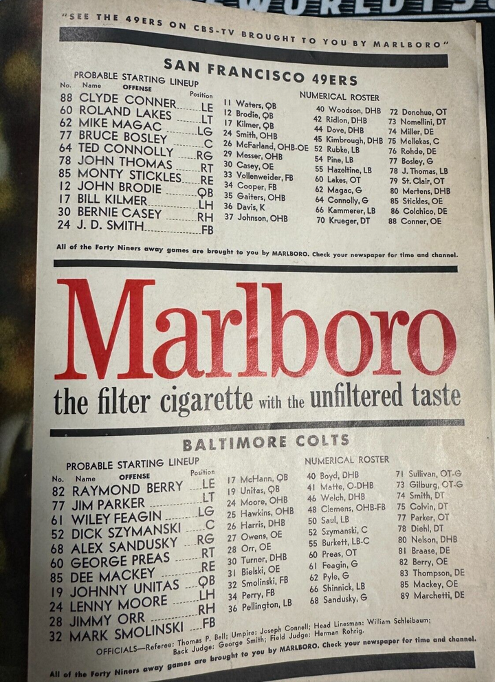 11/4/1962 San Francisco 49ers & Baltimore Colts Program NFL 22-3