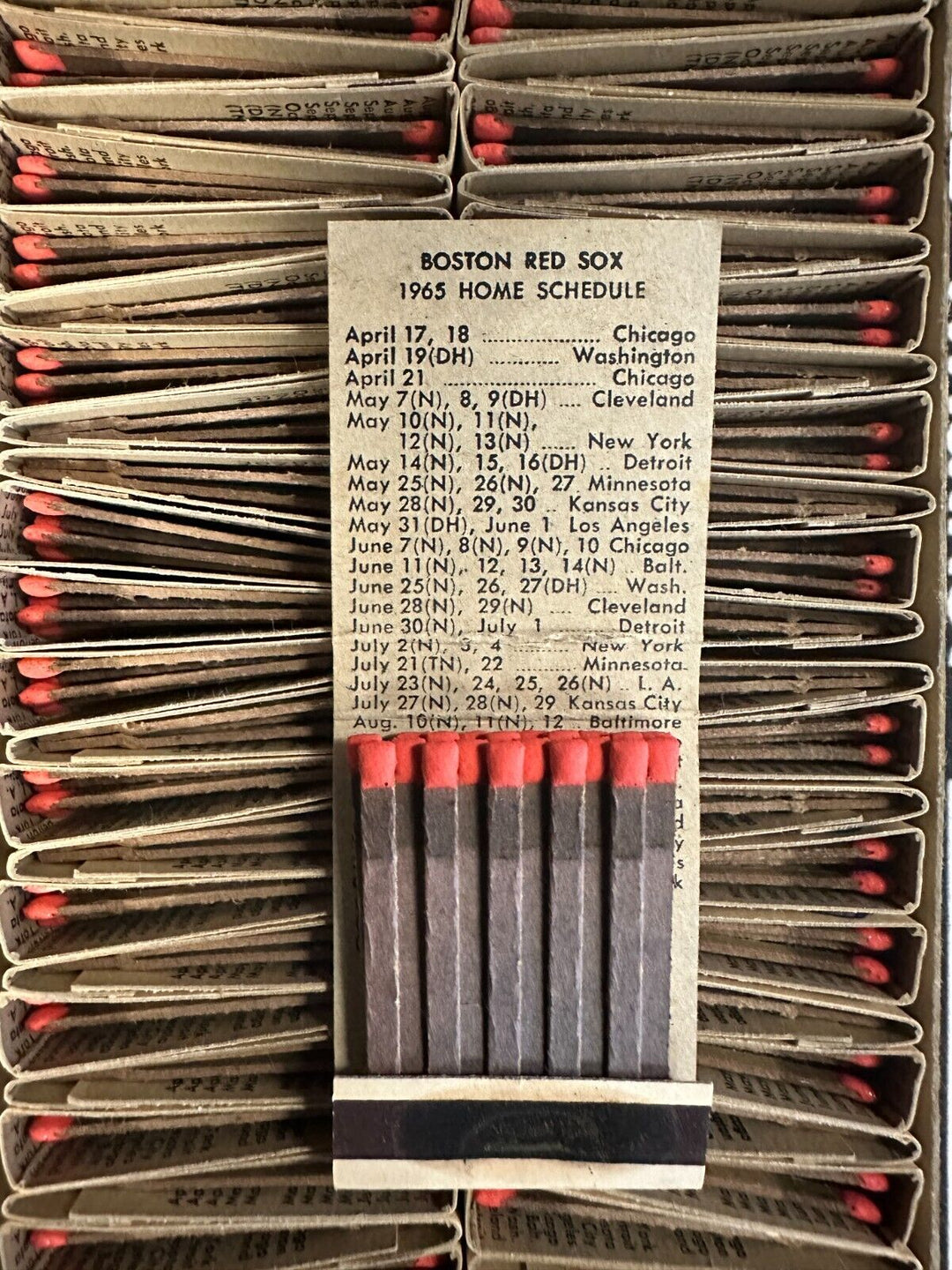 50 1965 Boston Red Sox Schedule Matchbooks NEW Vintage