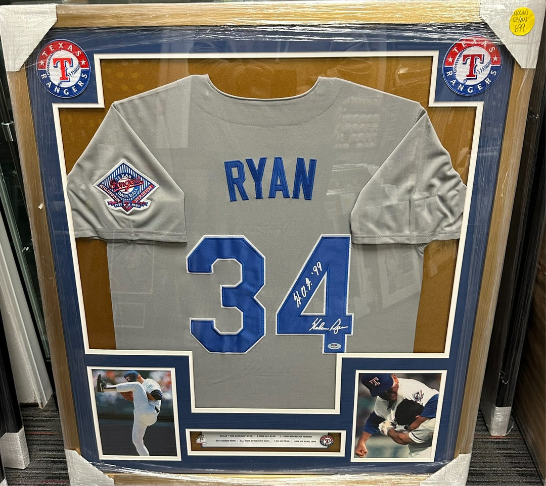 Nolan Ryan Autographed Texas Rangers Jersey Framed W/ HOF 99 PSA/DNA
