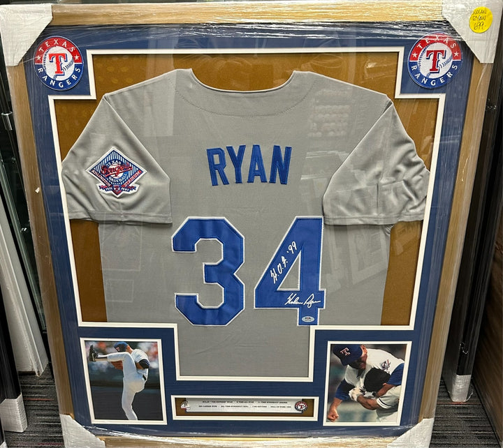 Nolan Ryan Autographed Texas Rangers Jersey Framed W/ HOF 99 PSA/DNA