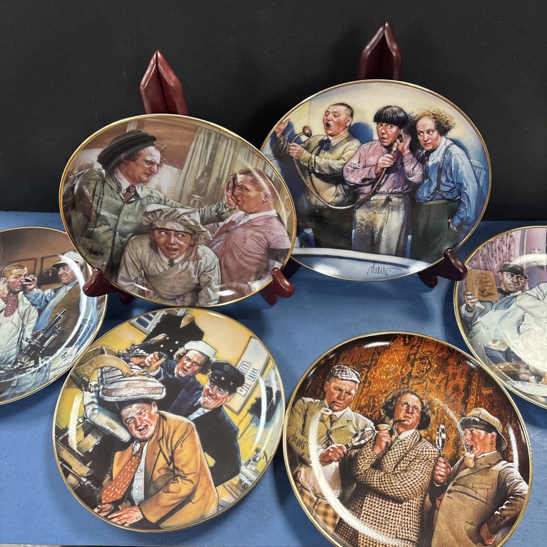 The Three Stooges Collectible Vintage Porcelain Plates Set of 6 Franklin Mint