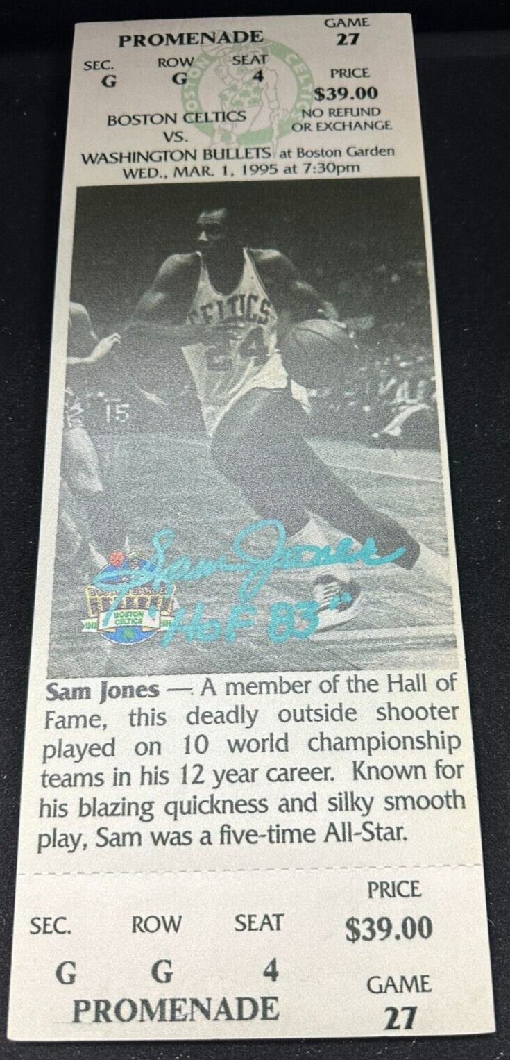 Sam Jones Autographed 1994-95 Boston Celtics Oversized Ticket W/ HOF 83 PSA/DNA