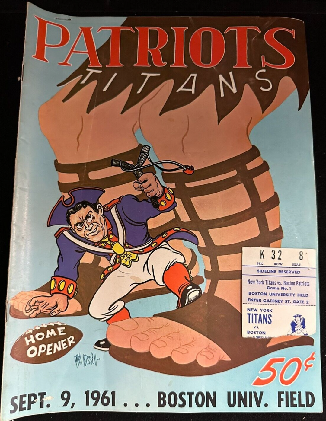 Sept 9, 1961 Boston Patriots & New York Titans Program & Ticket Stub AFL