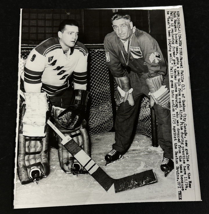 1959 Marcel Paille Alfie Pike Original AP Wire Photo 8x7 New York Rangers
