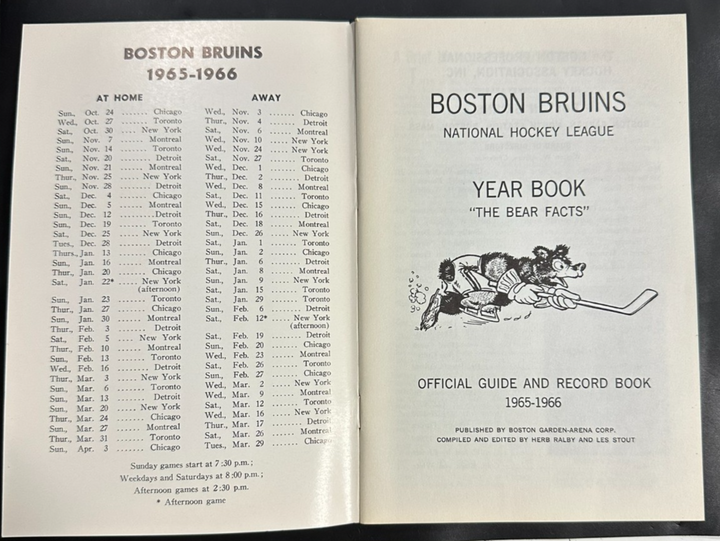 Vintage 1965-66 Boston Bruins Official Yearbook NHL