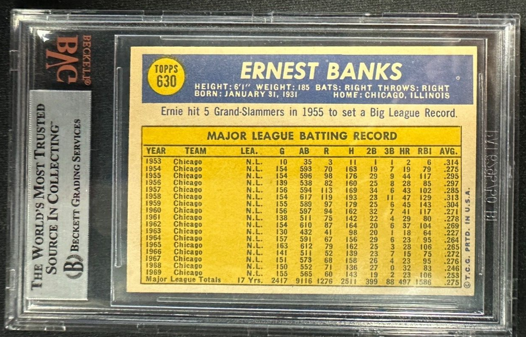 1970 Topps Ernie Banks Card #630 BVG 7.5 NM+ HOF Cubs