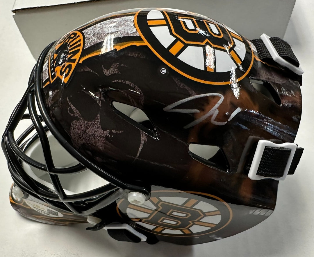 Jeremy Swayman Autographed Boston Bruins Mini Goalie Mask NHL JSA