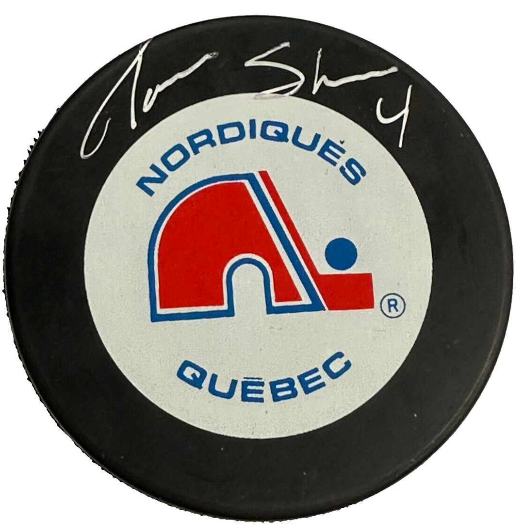 Dave Shaw Autographed Quebec Nordiques Hockey Puck BAS NHL