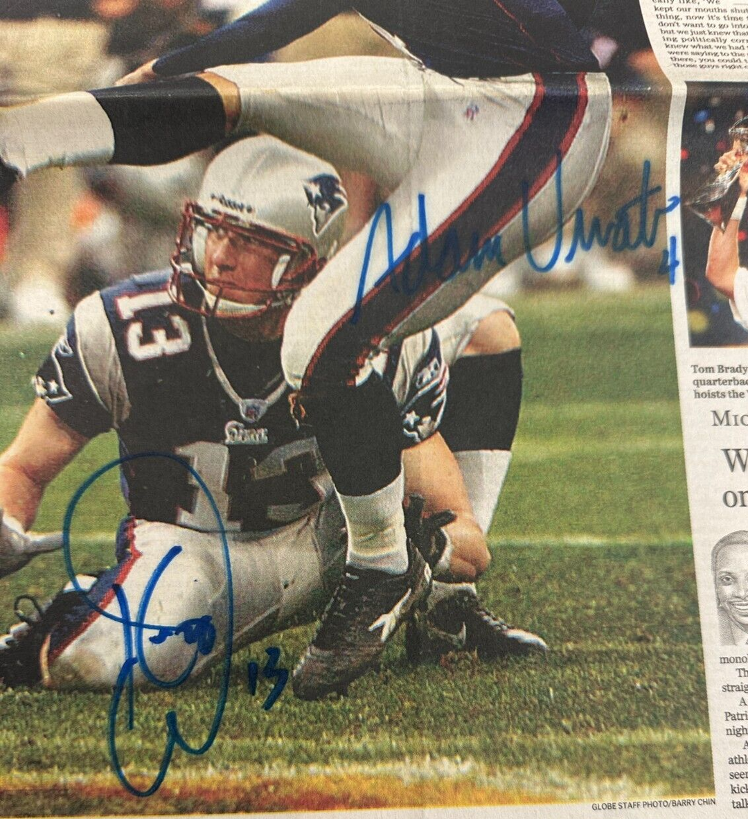 Adam Vinatieri & Ken Walter Signed Feb 2, 2004 Boston Globe Patriots SB XXXVIII