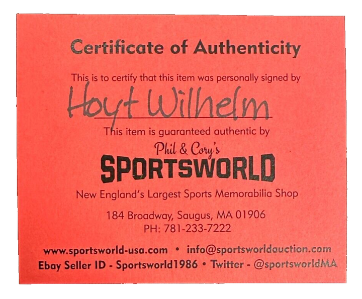 Hoyt Wilhelm Autographed National League Baseball HOF White Sox