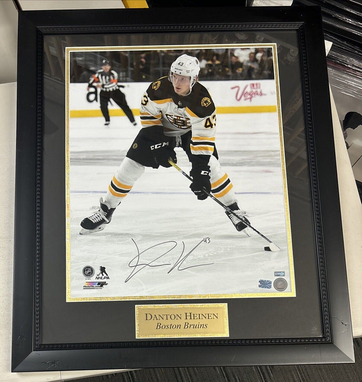 Danton Heinen Signed Framed 16x20 New England Picture Boston Bruins