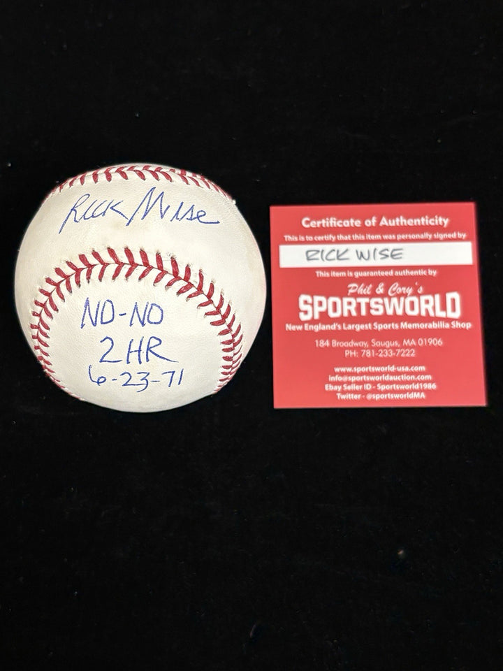 Rick Wise No-No 2 HR 6-23-71 Inscribed OMLB Phillies Sportsworld COA