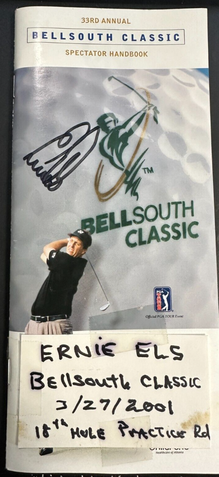 Ernie Ells Signed 2001 Bell South Classic Handbook & Practice Worn Golf Glove