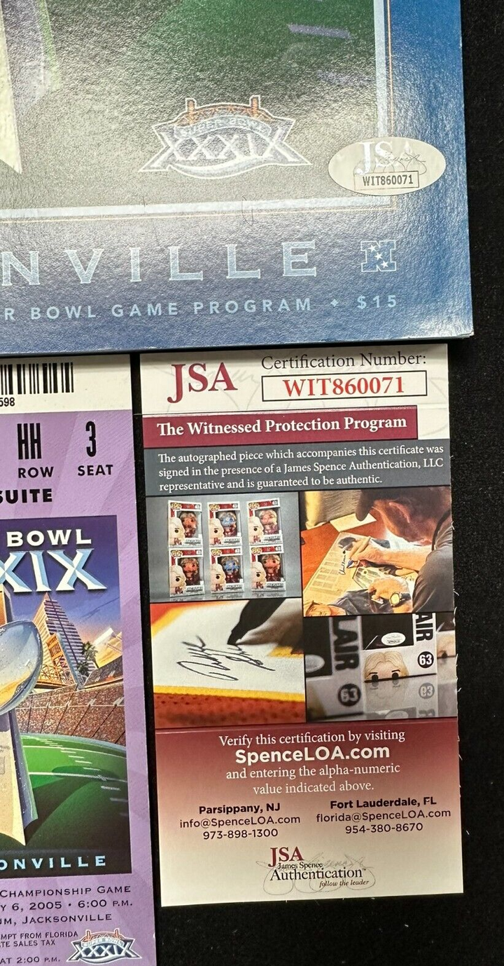 Adam Vinatieri Signed Super Bowl XXXIX Program & Ticket Stub JSA Patriots