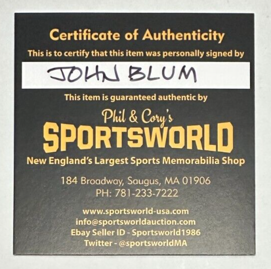John Blum Autographed Boston Bruins Hockey Puck NHL