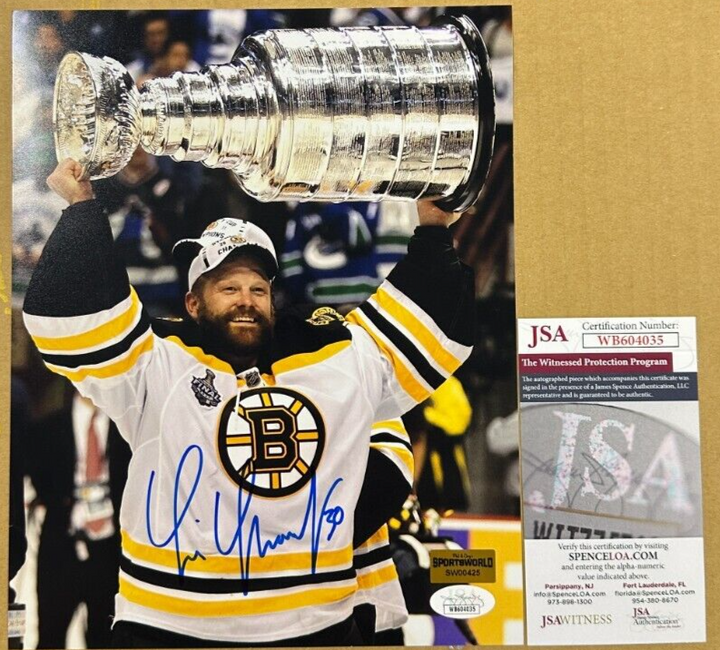 Tim Thomas Autographed 8x10 Boston Bruins W/ Stanley Cup Photo JSA