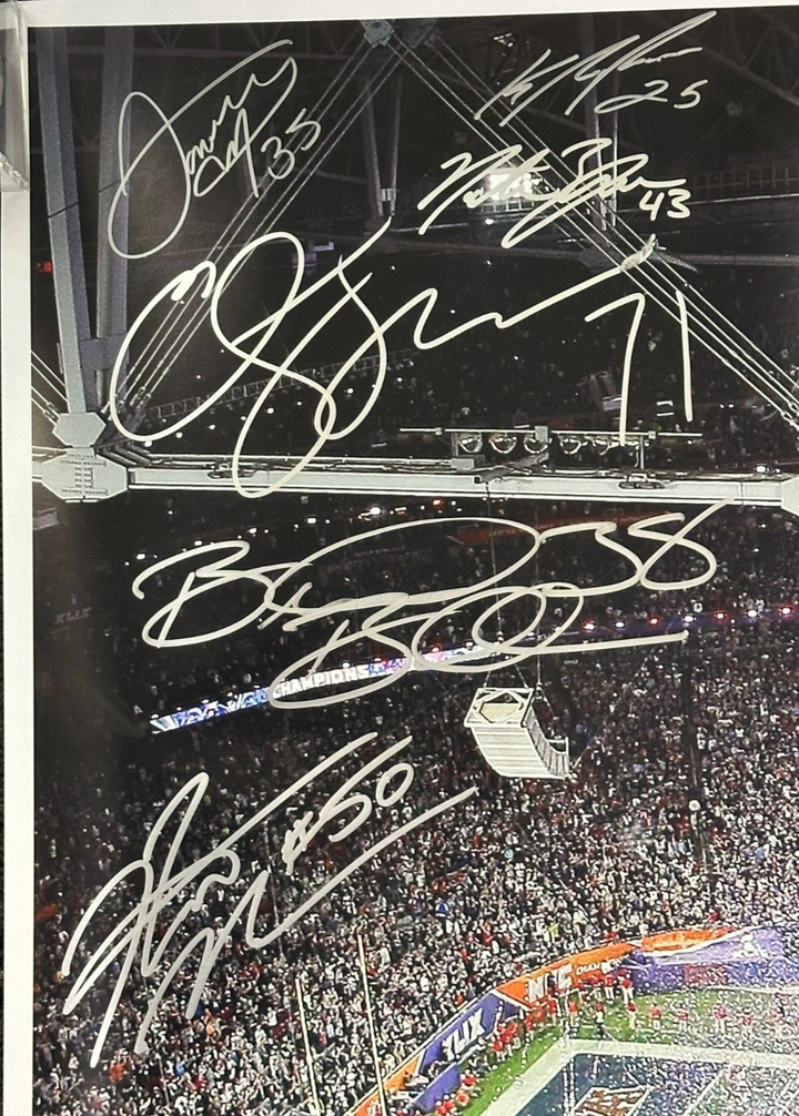 New England Patriots Autographed Super Bowl XLIX 50x60 Photo Ninkovich Bolden