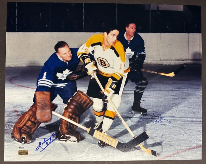 Johnny Bower & Derek Sanderson Autographed 16x20 Photo Bruins Maple Leafs