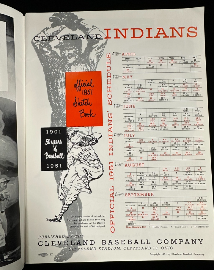 Vintage 1951 Cleveland Indians Baseball Yearbook Feller Lemon Rosen Doby