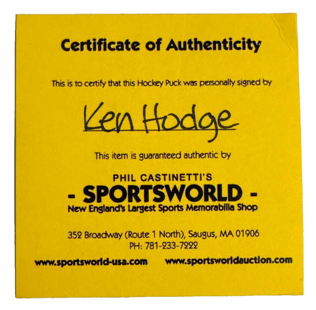 Ken Hodge Autographed Boston Bruins Hockey Puck NHL