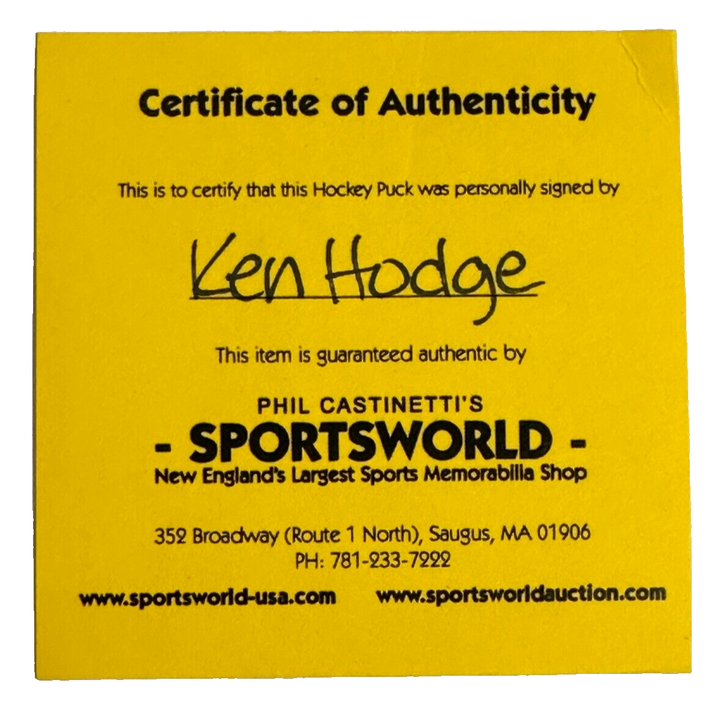 Ken Hodge Autographed Boston Bruins Hockey Puck NHL